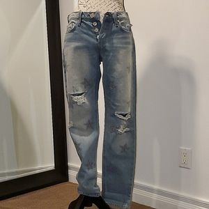 Hudson destroyed relaxed straight jeans, size 25